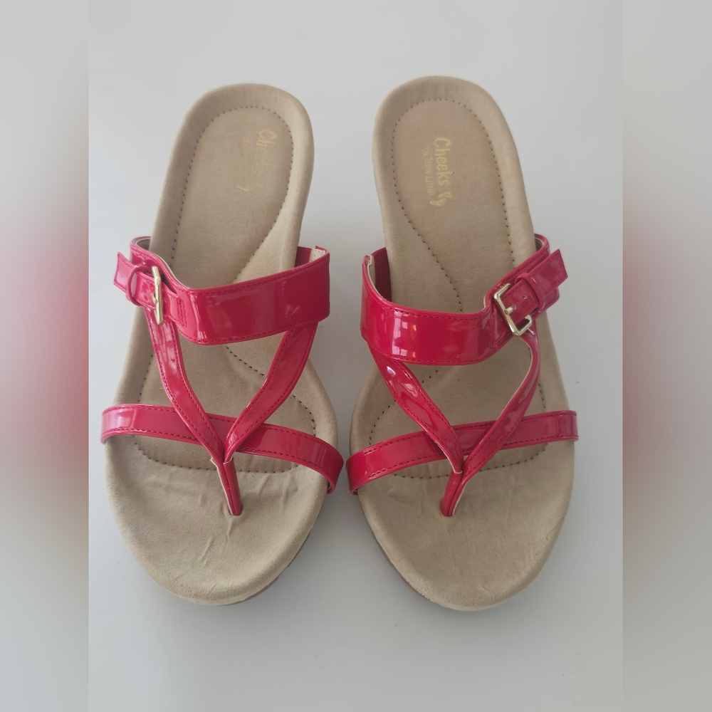 Cheeks Fit Body Pure Comfort Wedge Women's Red Sandals By Tony Little